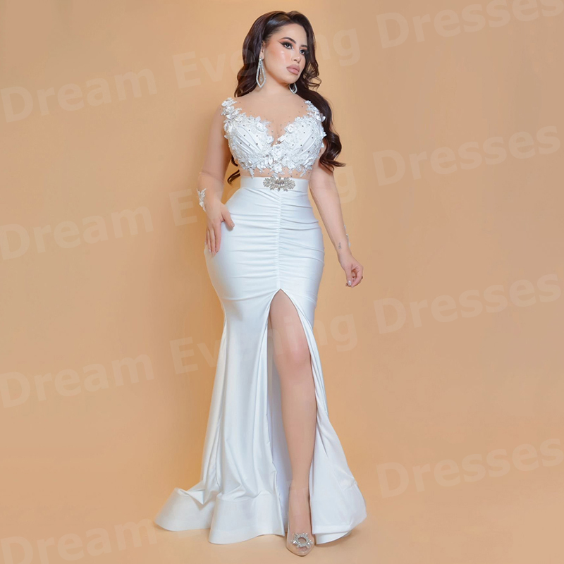 Elegant Satin Evening Gown Split - Vestidos de Noite Elegantes Brancos para