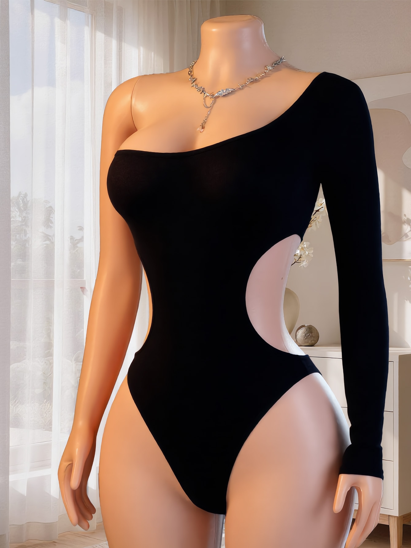Lingerie - Body feminino de manga comprida com