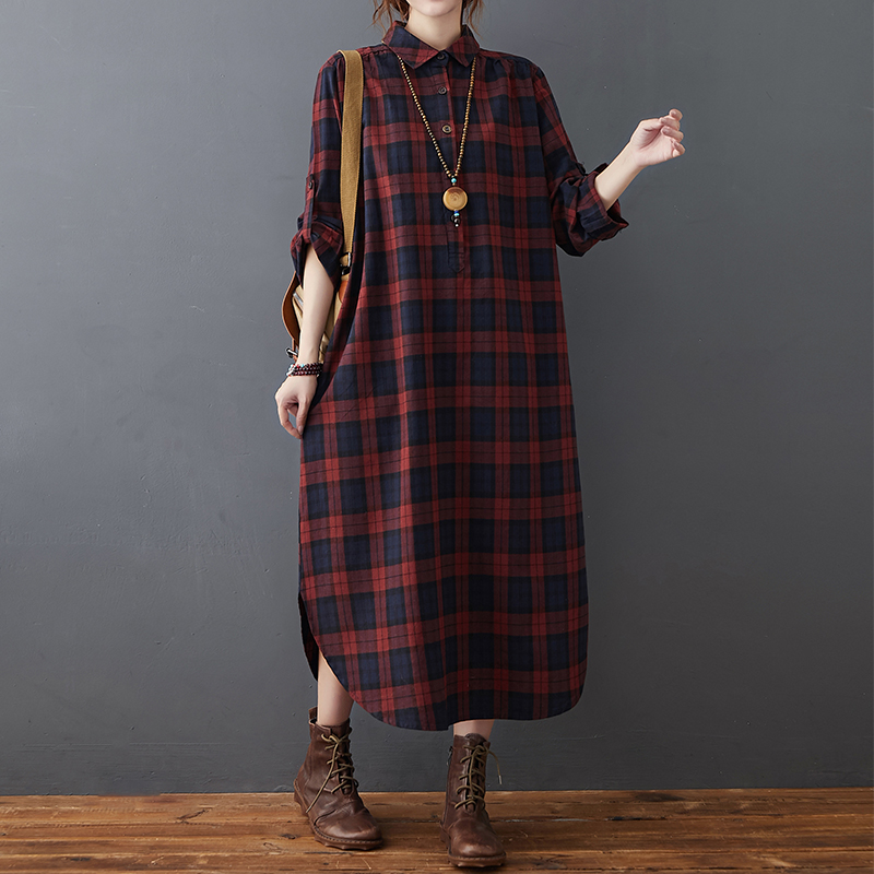 Casual Loose Linen Shirt Dress - Vestido de Algodão e Linho Feminino,