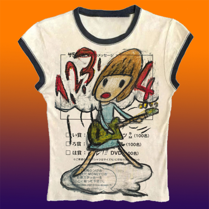 Y2K Graphic Baby Tee Crop - Y2k coreano roupas populares emo verão