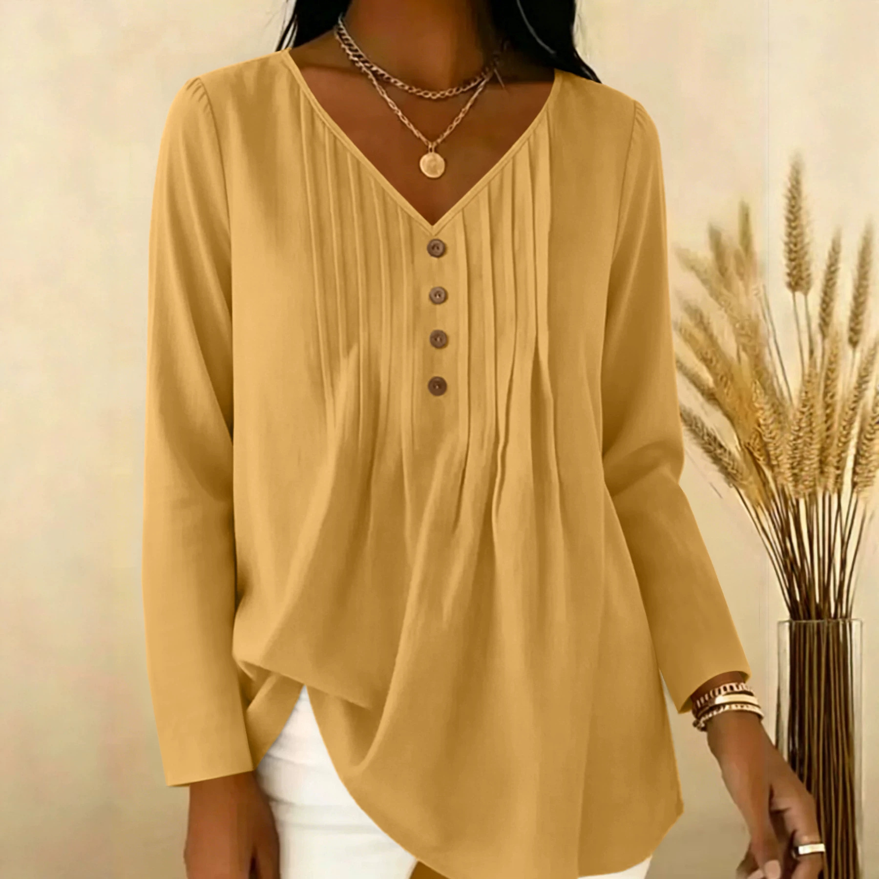 Blouses - Blusa de Manga Longa Plissada com