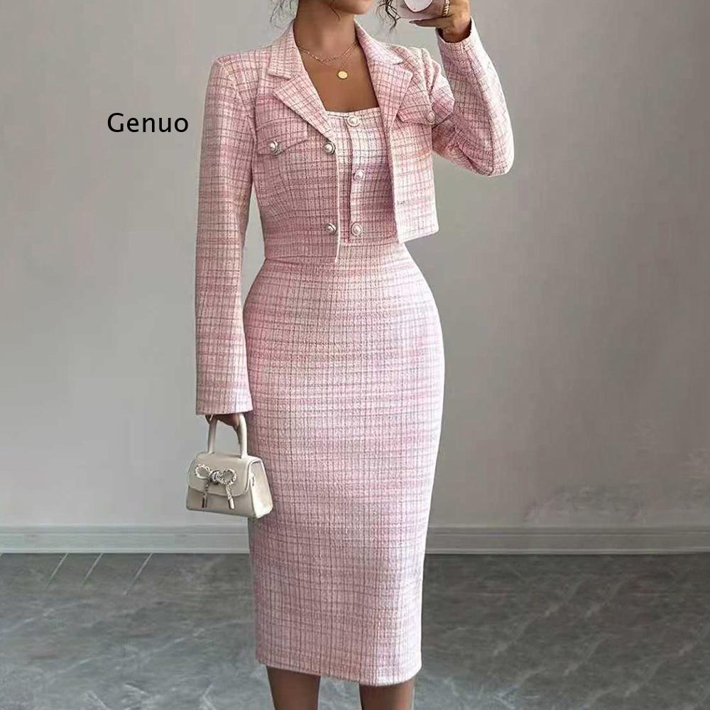 Tweed Two Piece Blazer Dress - Novo Conjunto Feminino Elegante de Tweed