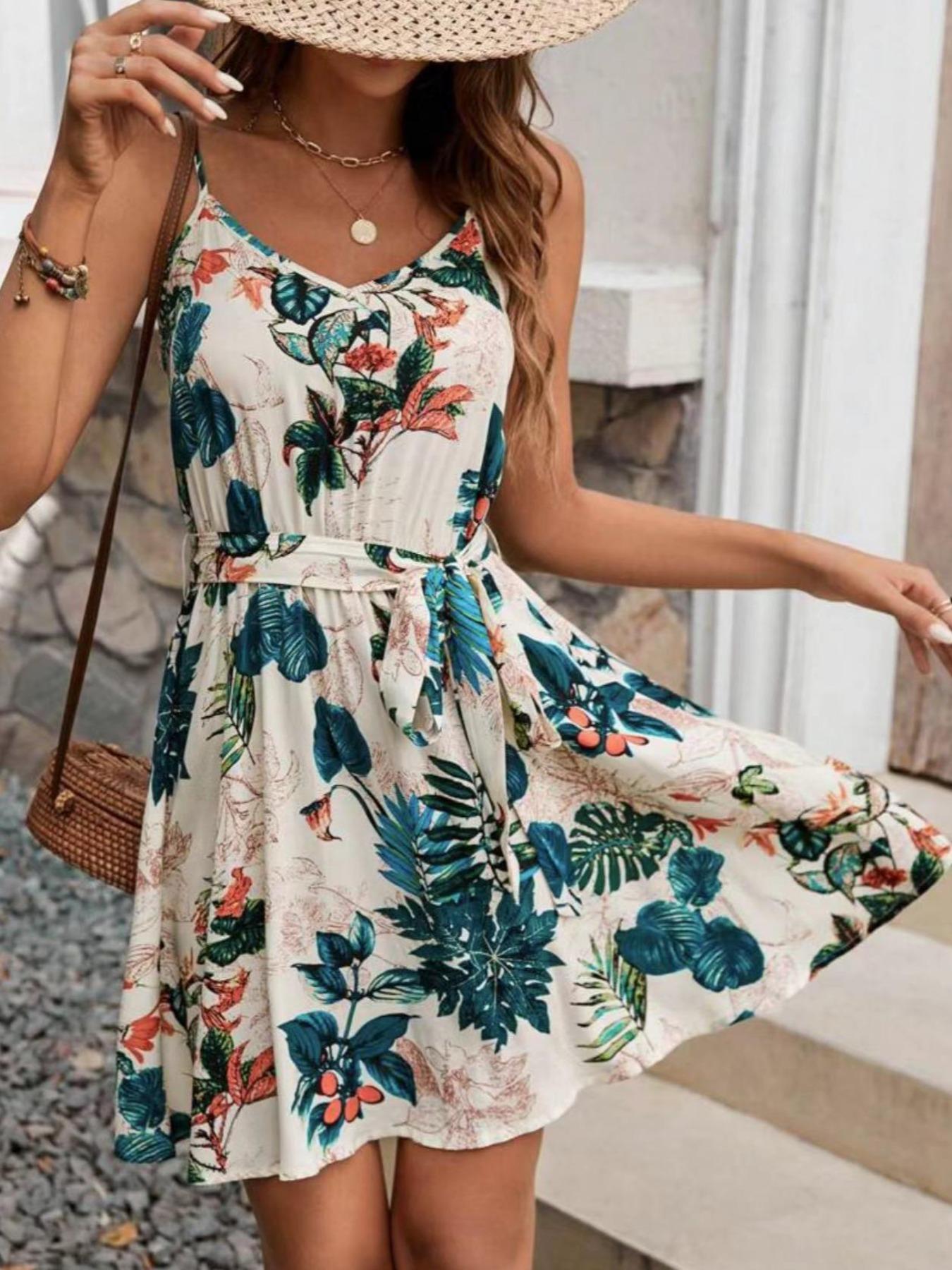 French Vintage Floral Midi Dress - Vestido Feminino Estilo Boêmio com Cinto,