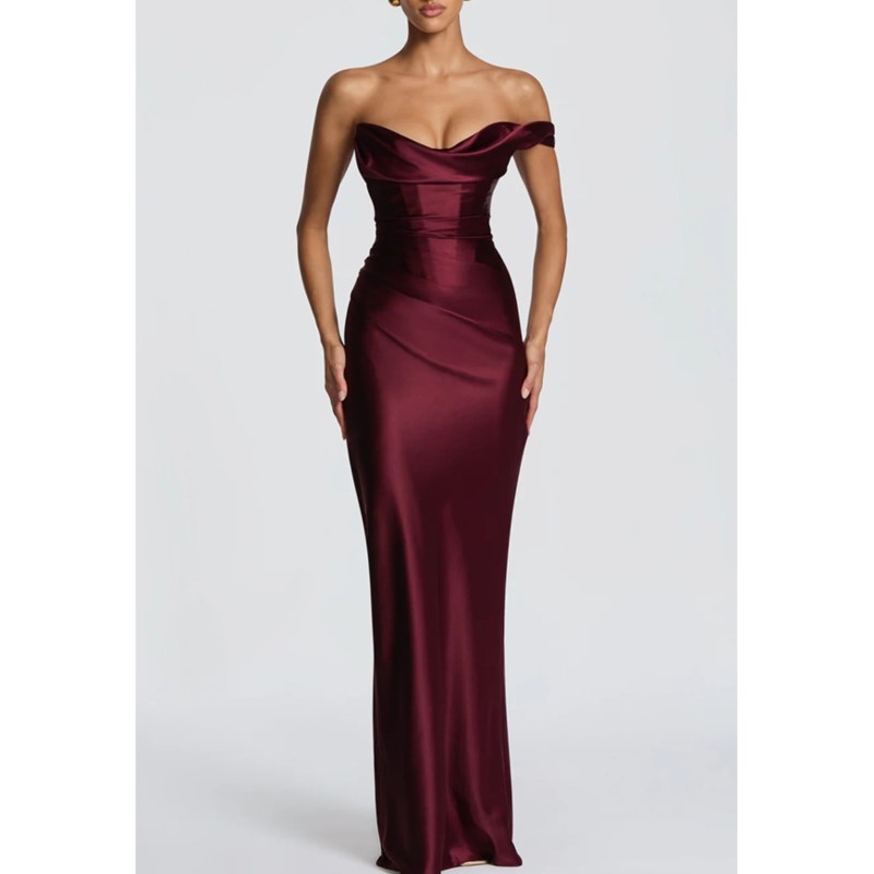 Elegant Satin Evening Gown Split - Vestido de Cetim Sexy e Elegante,