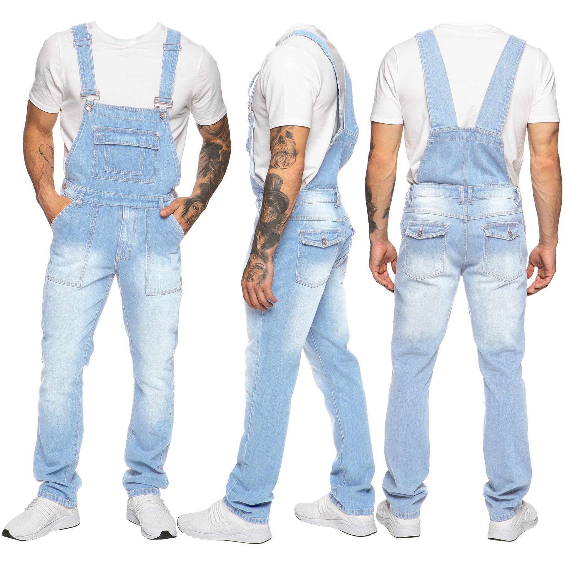 Jeans - Macacão Masculino Casual com Múltiplos Bolsos,