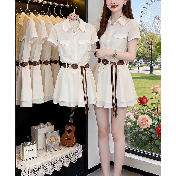 Vestido Camisa de Manga Curta  - Korean Style A Line Shirt Dress avaliação e preço