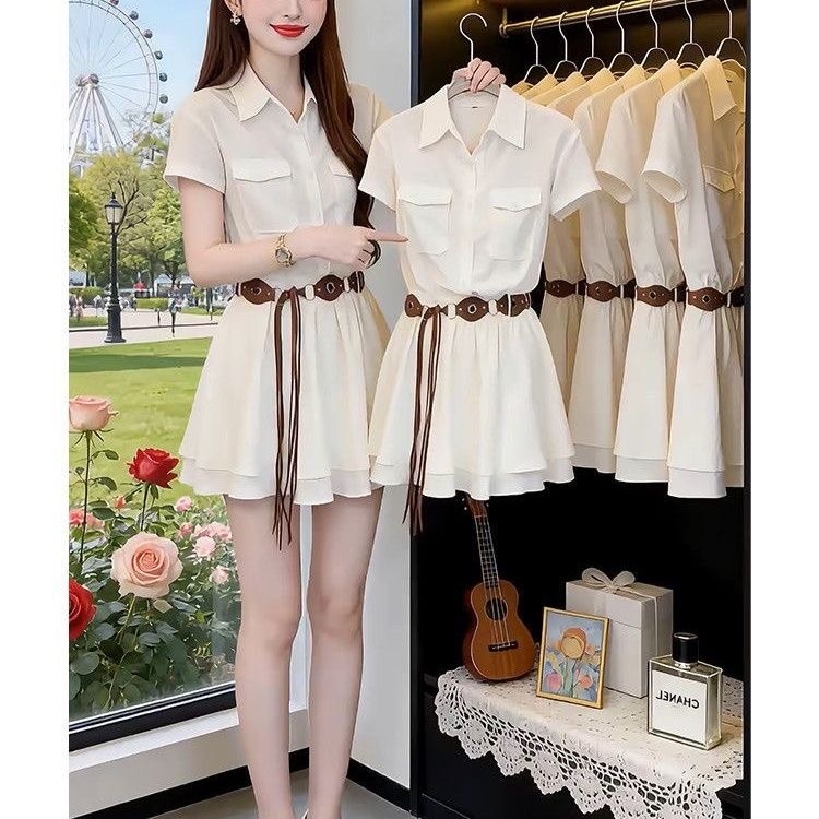 Vestido Camisa de Manga Curta  - Korean Style A Line Shirt Dress avaliação e preço