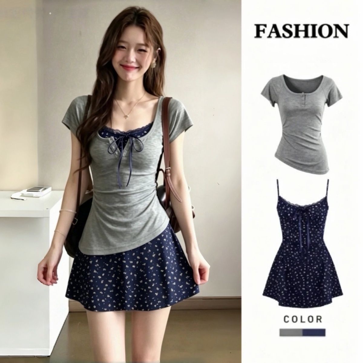 Conjunto Feminino de Duas Peça - Korean Style A Line Shirt Dress avaliação e preço