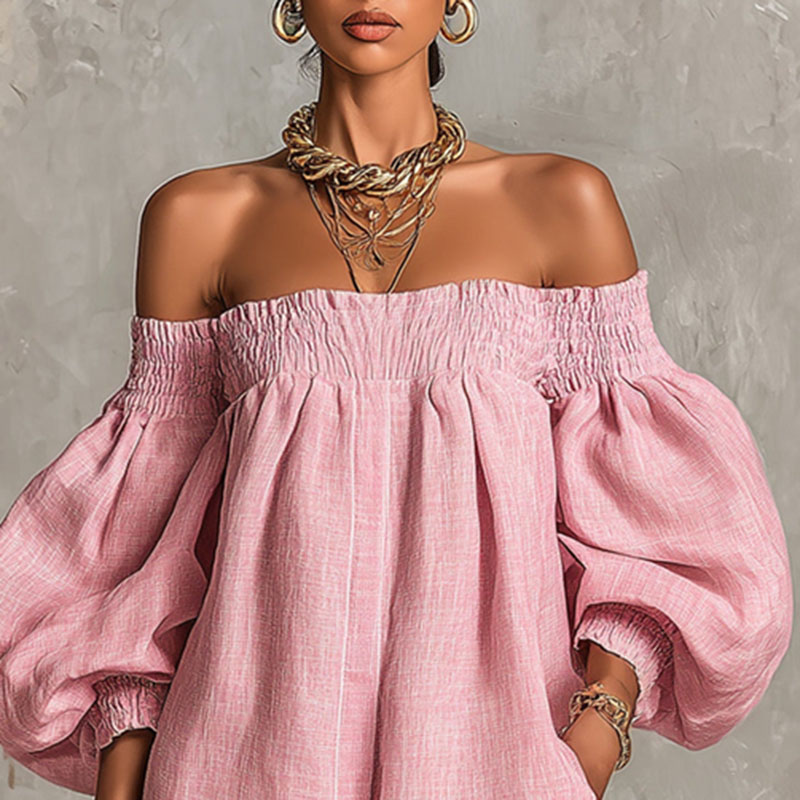 Novo Vestido Mini Feminino de  - Off Shoulder Puff Sleeve Sundress avaliação e preço