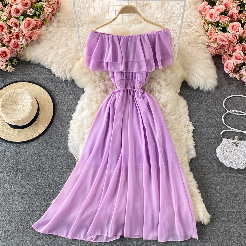 Vestido de praia feminino com  - Off Shoulder Puff Sleeve Sundress avaliação e preço