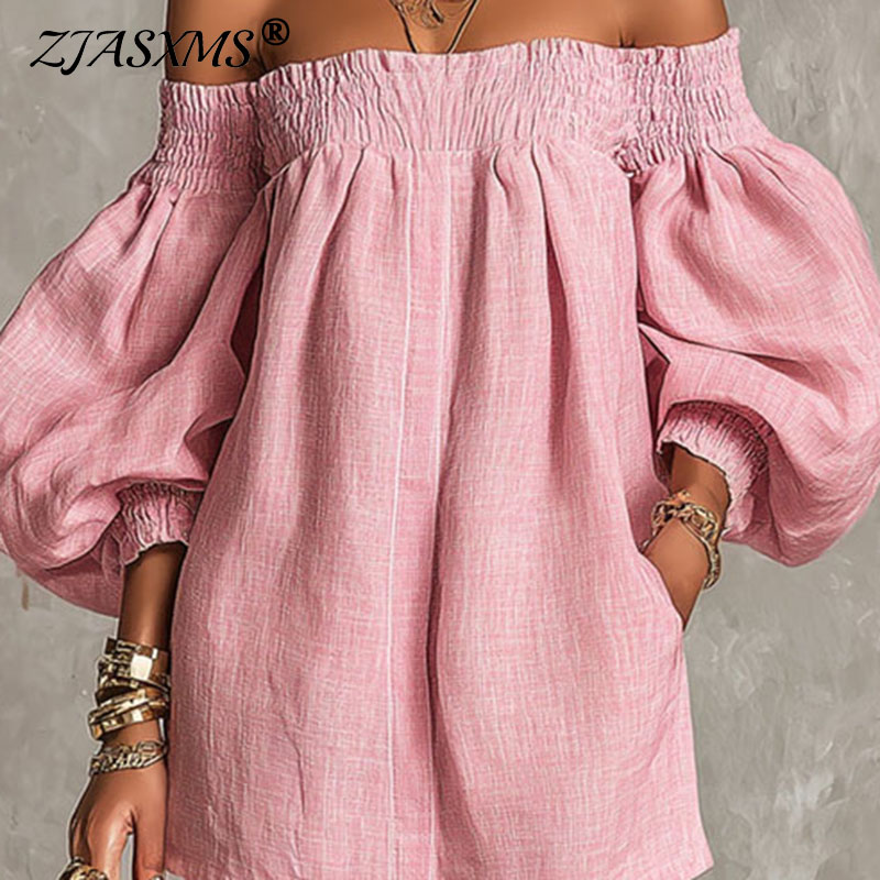 Vestido Feminino Novo de Verão - Off Shoulder Puff Sleeve Sundress avaliação e preço