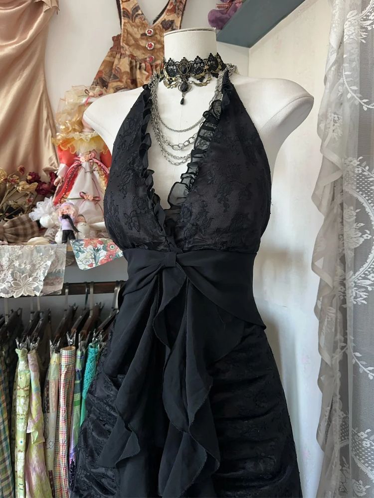 Vestido Vintage Y2K Sem Mangas - Y2K Backless Halter Mini Dress avaliação e preço