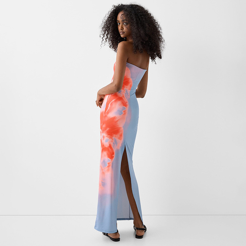 Sexy sem alças impressão tubo  - French Vintage Floral Midi Dress avaliação e preço