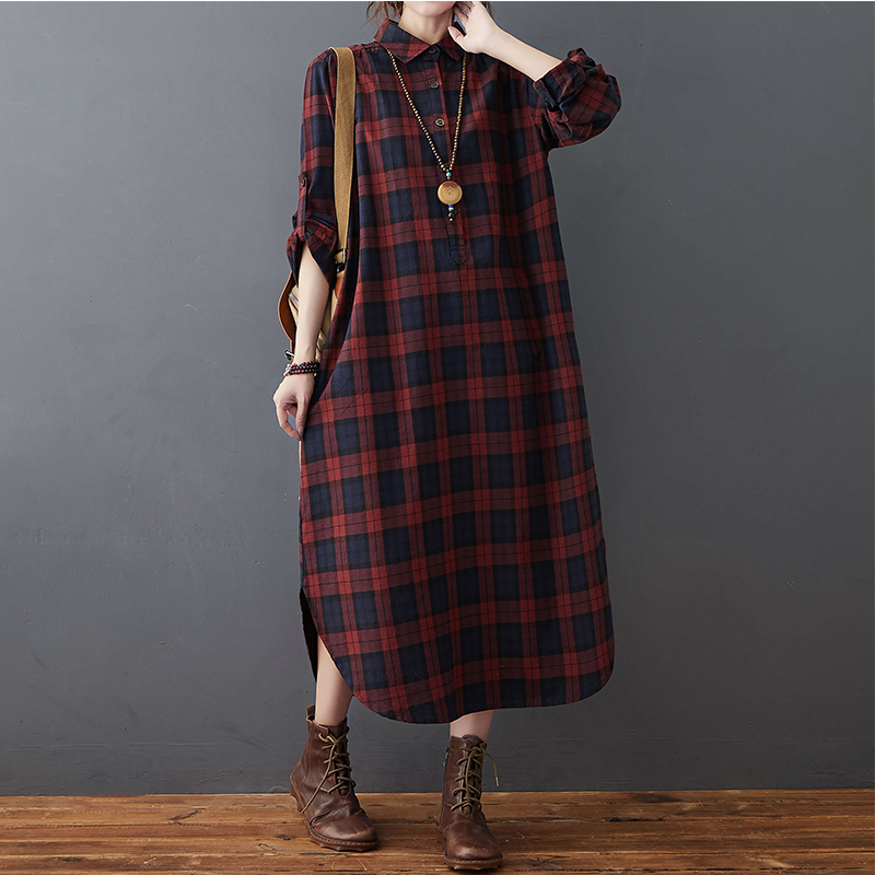 Vestido de Algodão e Linho Fem - Casual Loose Linen Shirt Dress avaliação e preço