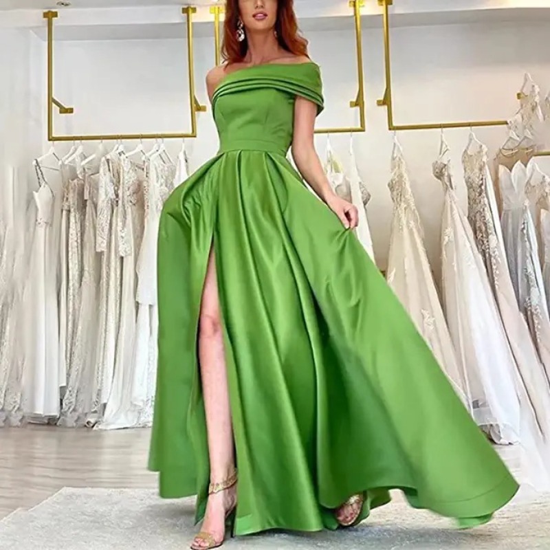 Vestido de Noite Elegante em C - Elegant Satin Evening Gown Split avaliação e preço