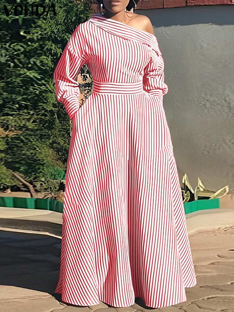 Vonda-elegante vestido maxi li - Off Shoulder Puff Sleeve Sundress avaliação e preço
