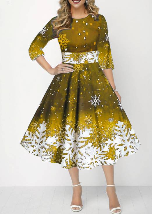 Vestidos de Natal de inverno f - French Vintage Floral Midi Dress avaliação e preço