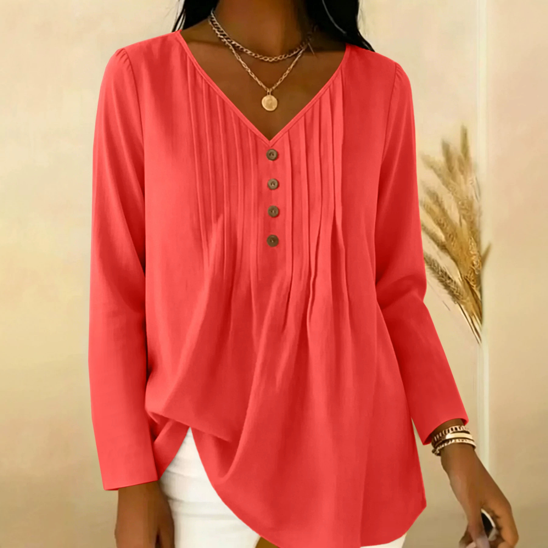 Blusa de Manga Longa Plissada  - Blouses avaliação e preço
