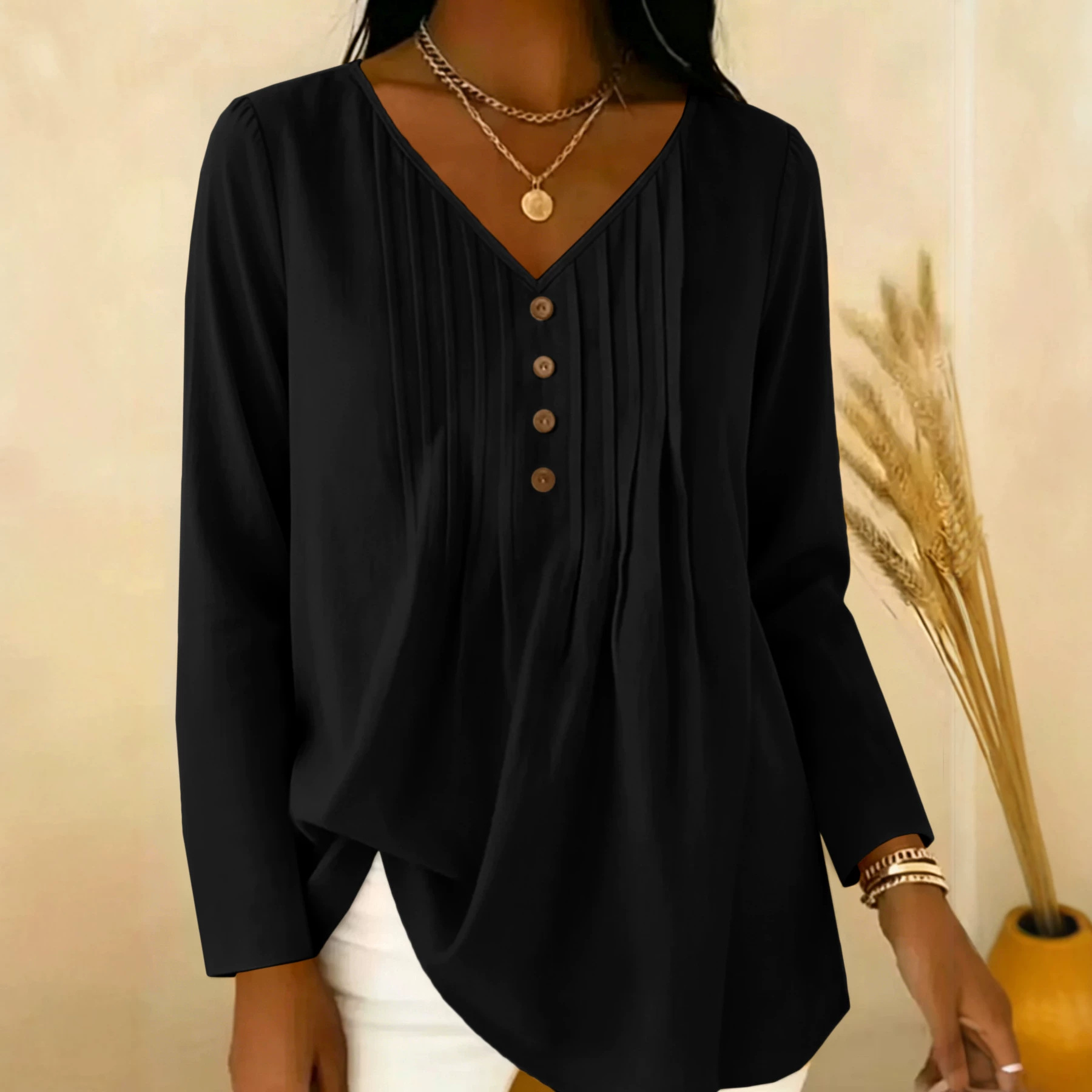 Blusa de Manga Longa Plissada  - Blouses avaliação e preço