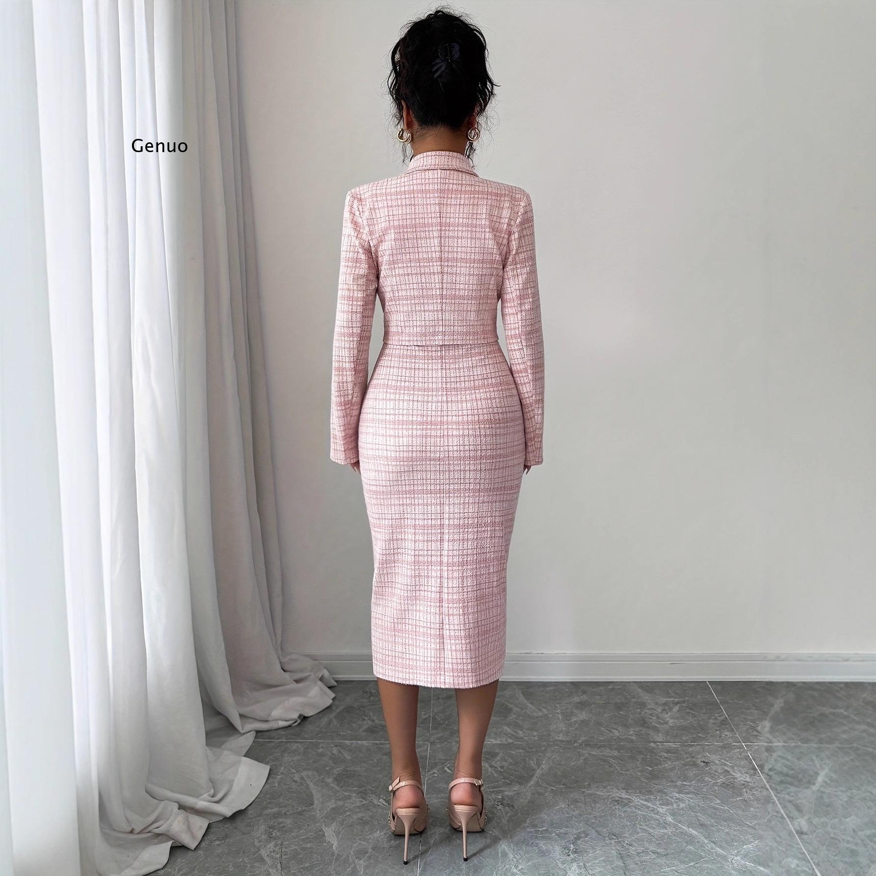 Novo Conjunto Feminino Elegant - Tweed Two Piece Blazer Dress avaliação e preço