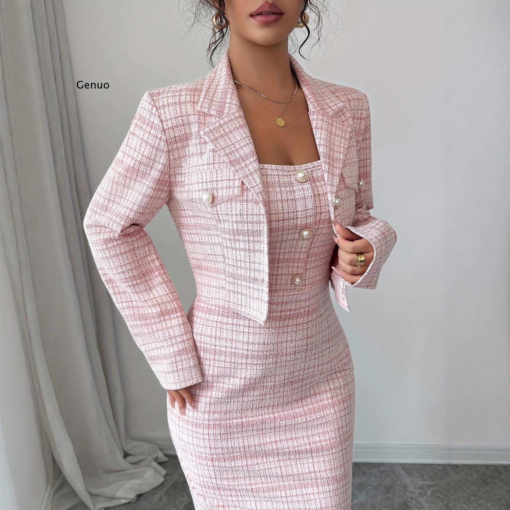 Novo Conjunto Feminino Elegant - Tweed Two Piece Blazer Dress avaliação e preço