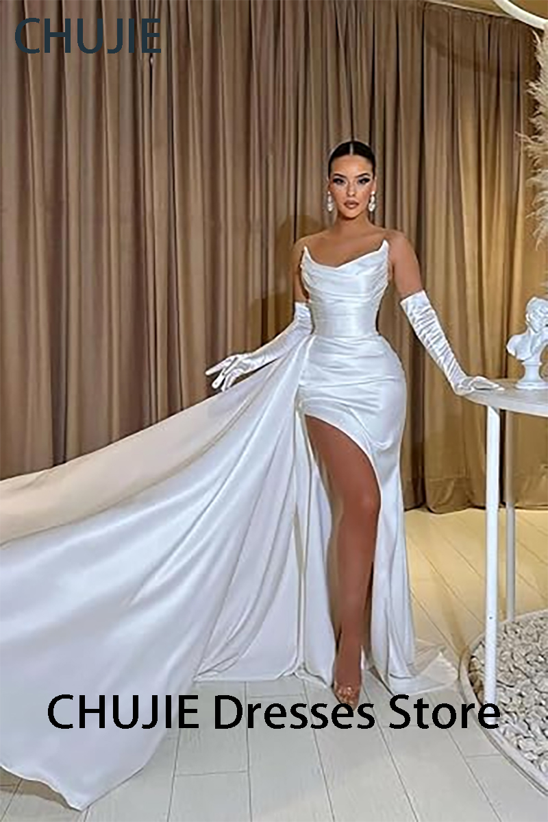 Elegante branco vestidos de no - Elegant Satin Evening Gown Split avaliação e preço