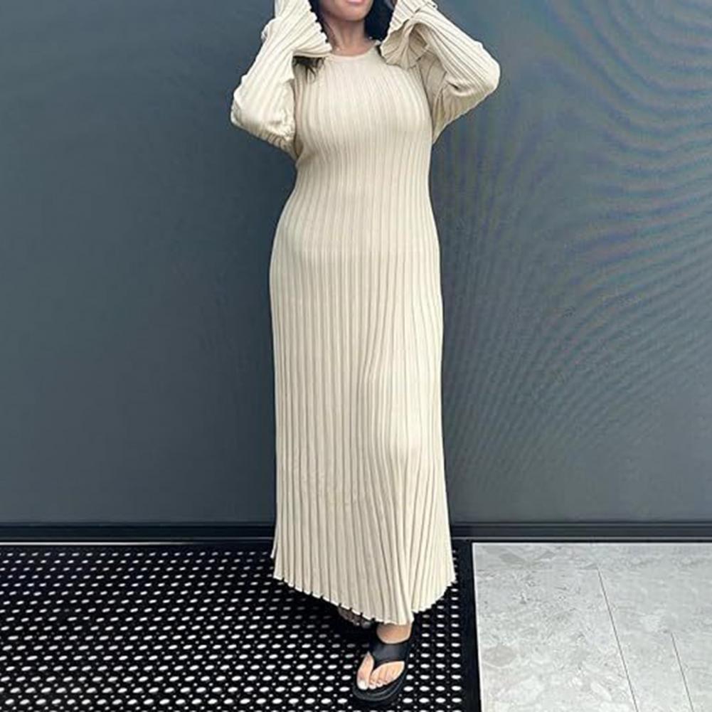 Vestido de Malha Canelada Femi - Bodycon Long Sleeve Ribbed Dress avaliação e preço
