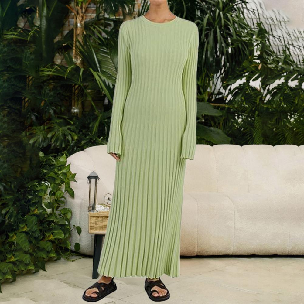 Vestido de Malha Canelada Femi - Bodycon Long Sleeve Ribbed Dress avaliação e preço