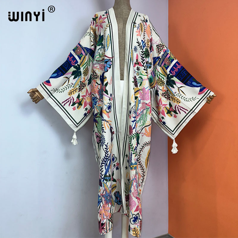 WINYI-vestido de quimono de ma - Boho Summer Beach Maxi Dress avaliação e preço