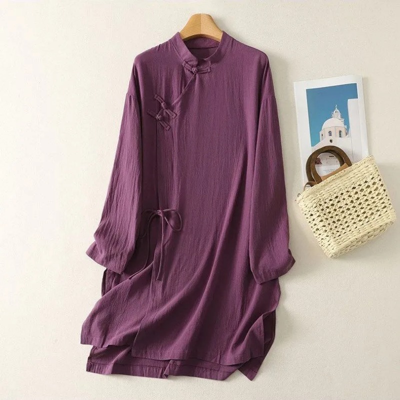 Vestido Túnica Feminino de Lin - Casual Loose Linen Shirt Dress avaliação e preço