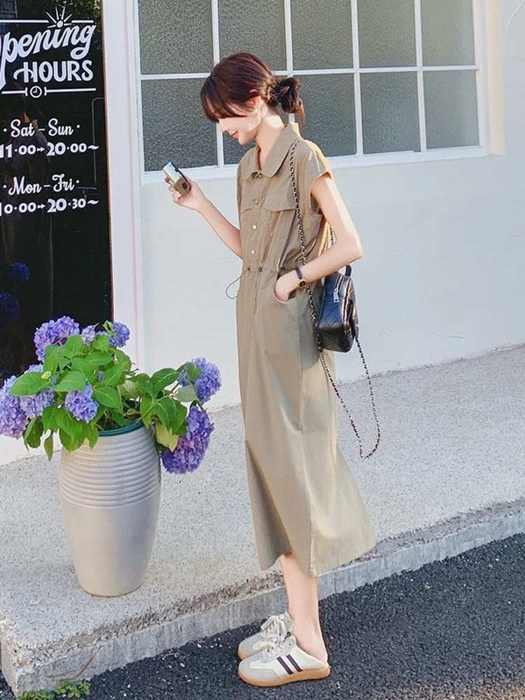 Vestido Camisa Feminino Plus S - Korean Style A Line Shirt Dress avaliação e preço
