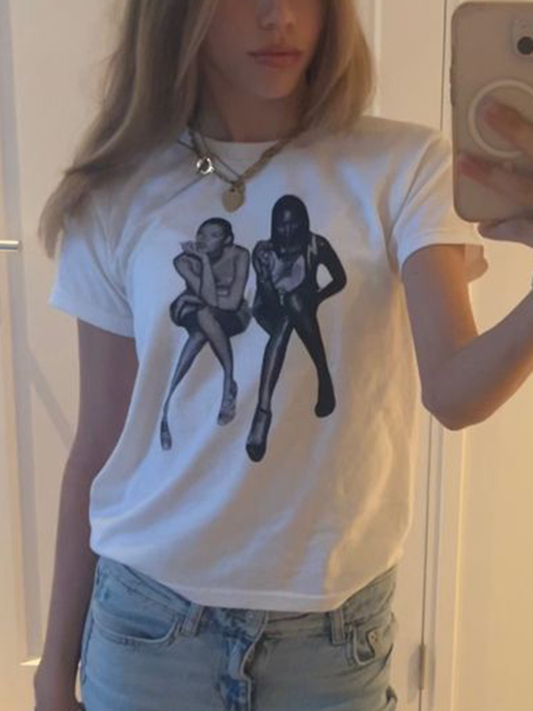 T-shirt gráfica Harajuku, tops - Y2K Graphic Baby Tee Crop avaliação e preço